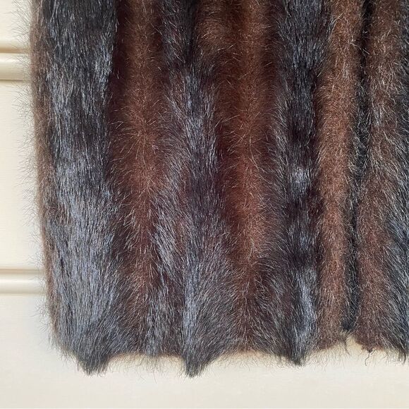 Vintage Faux Fur Knit Vest by Kikit Maurice Sasson Brown & Gray Striped Size S - Picture 2 of 8